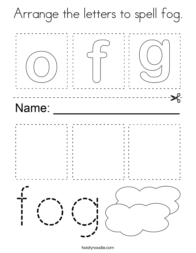 Arrange the letters to spell fog. Coloring Page