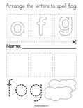Arrange the letters to spell fog. Coloring Page