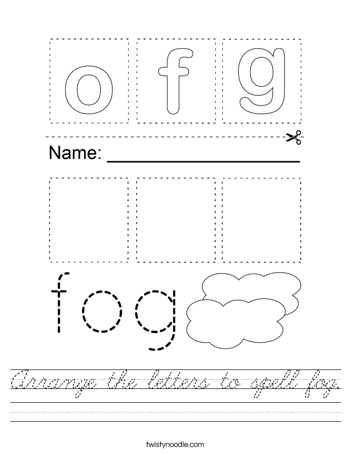 Arrange the letters to spell fog. Worksheet