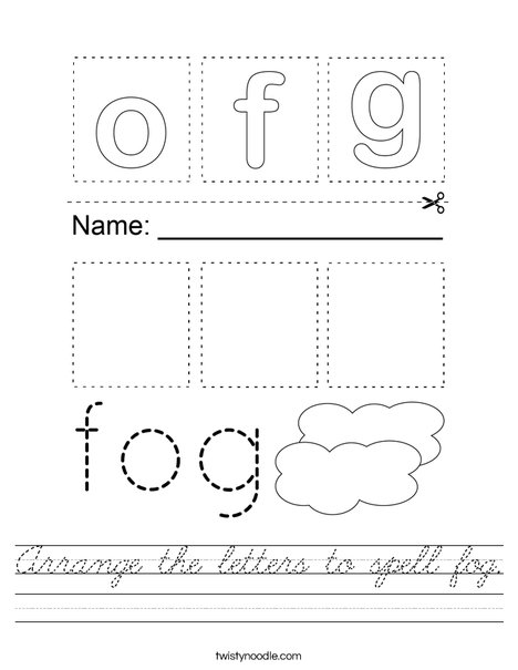 Arrange the letters to spell fog. Worksheet