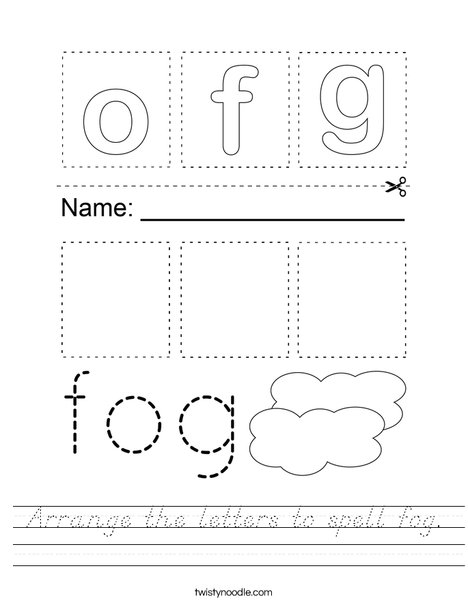 Arrange the letters to spell fog. Worksheet