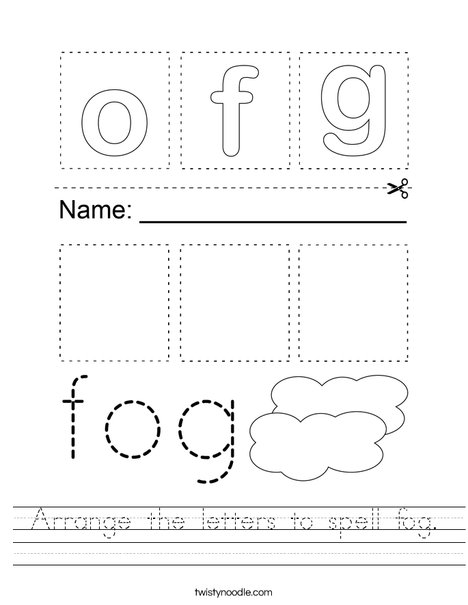 Arrange the letters to spell fog. Worksheet