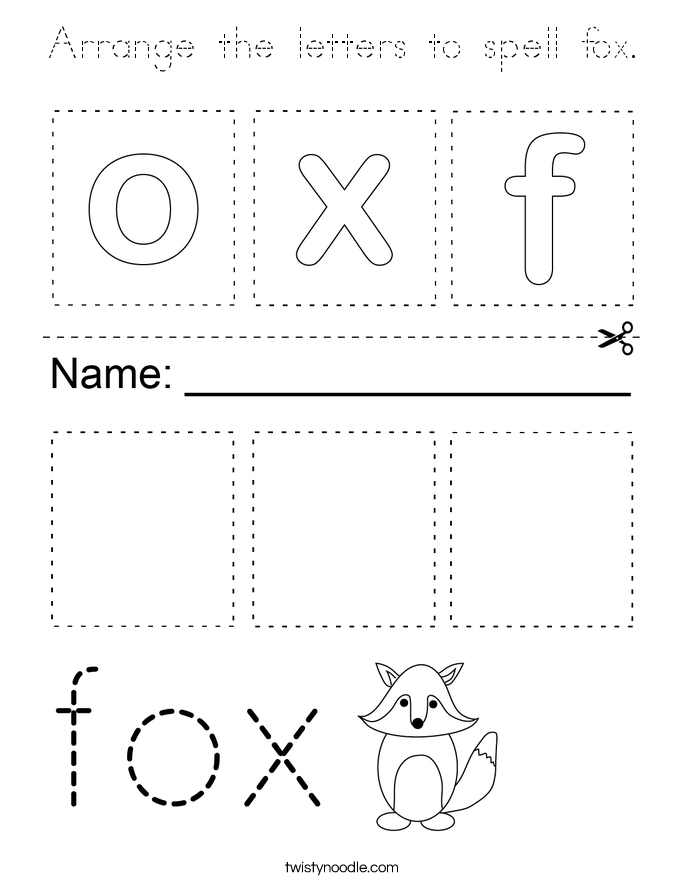 Arrange the letters to spell fox. Coloring Page