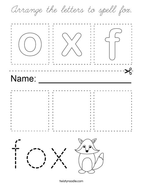 Arrange the letters to spell fox. Coloring Page