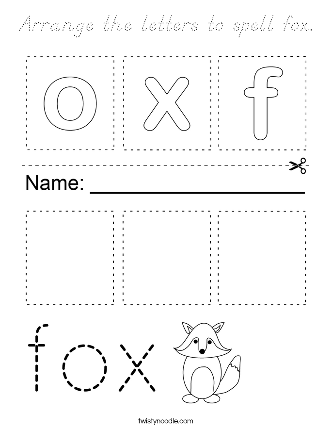 Arrange the letters to spell fox. Coloring Page
