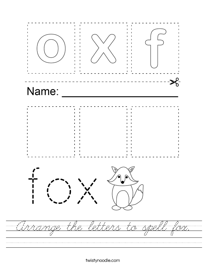 Arrange the letters to spell fox. Worksheet