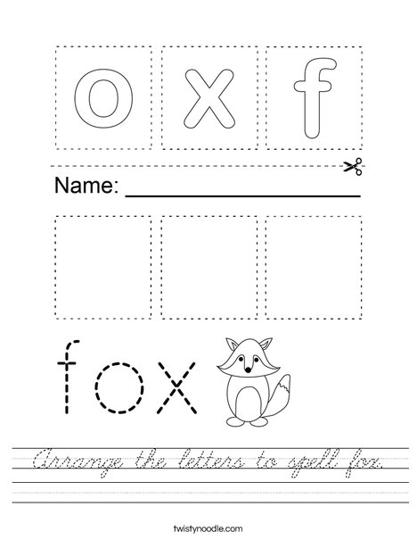 Arrange the letters to spell fox. Worksheet