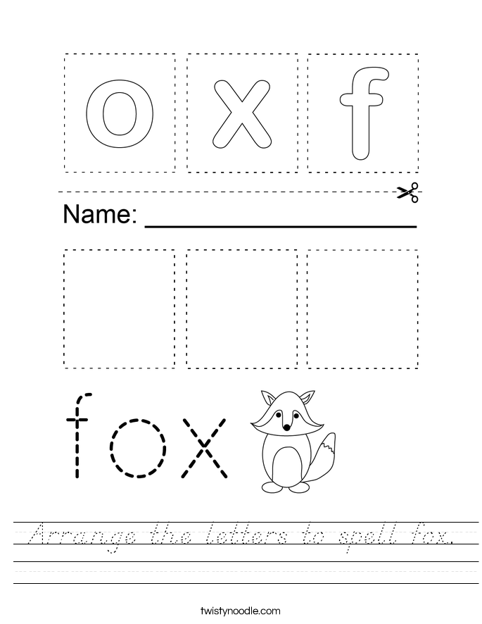 Arrange the letters to spell fox. Worksheet