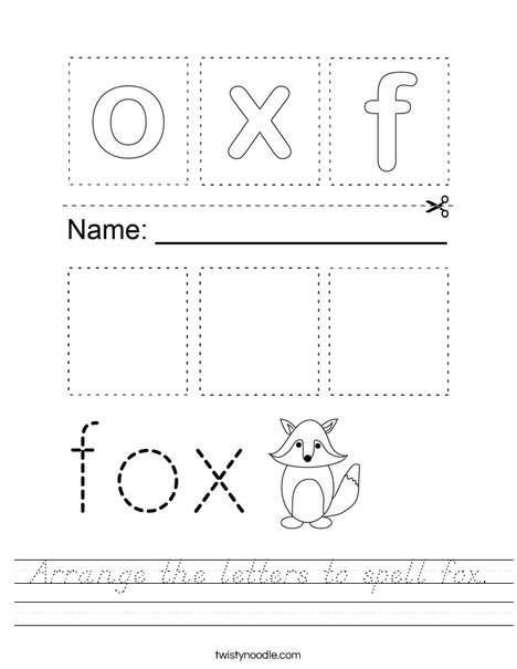 Arrange the letters to spell fox. Worksheet