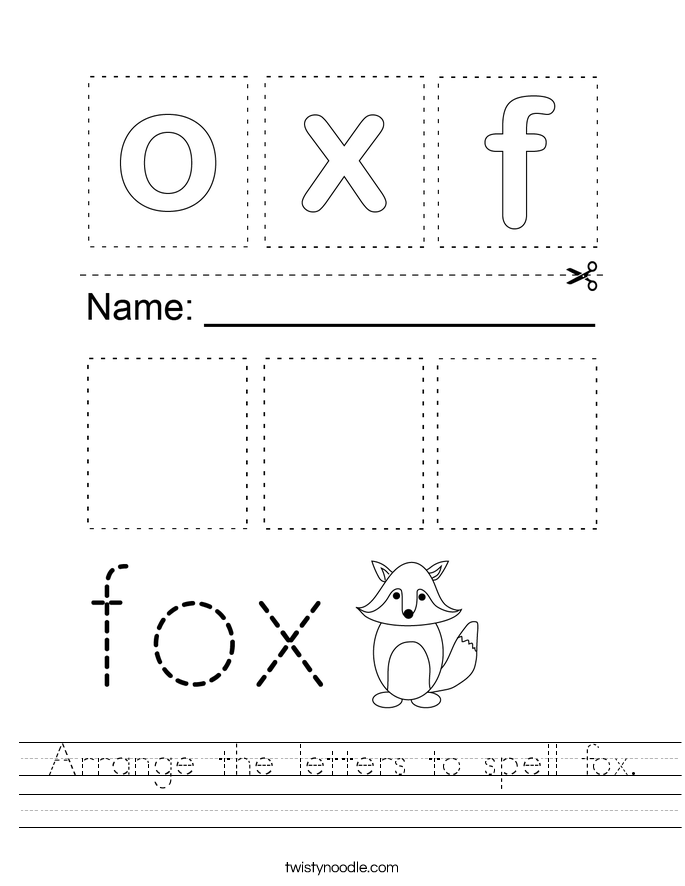 Arrange the letters to spell fox. Worksheet