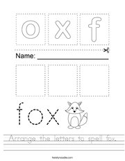 Arrange the letters to spell fox Handwriting Sheet