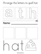 Arrange the letters to spell hat Coloring Page