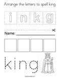 Arrange the letters to spell king. Coloring Page
