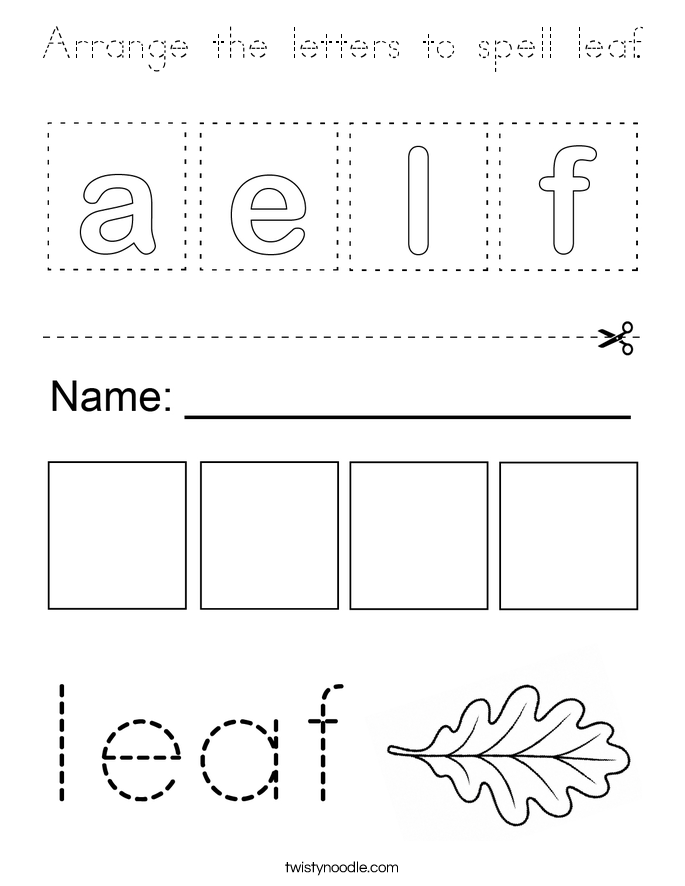 Arrange the letters to spell leaf. Coloring Page