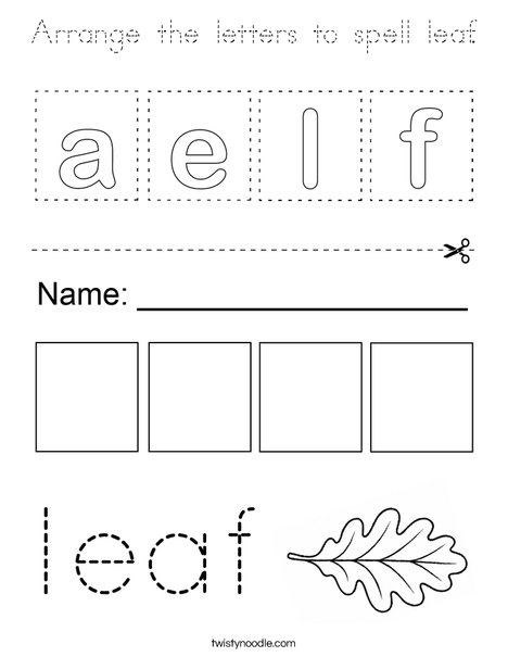 Arrange the letters to spell leaf. Coloring Page