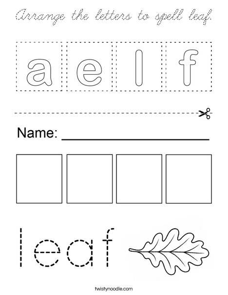 Arrange the letters to spell leaf. Coloring Page