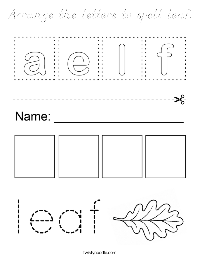 Arrange the letters to spell leaf. Coloring Page