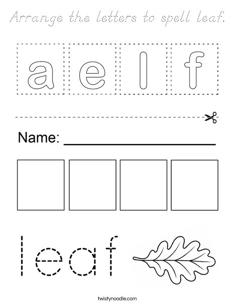 Arrange the letters to spell leaf. Coloring Page