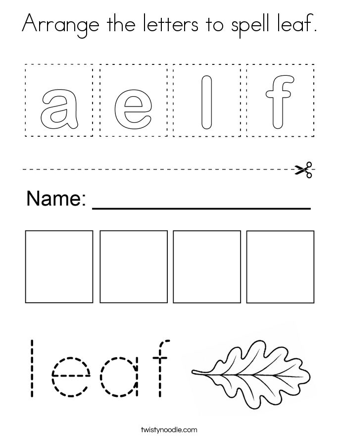 Arrange the letters to spell leaf. Coloring Page