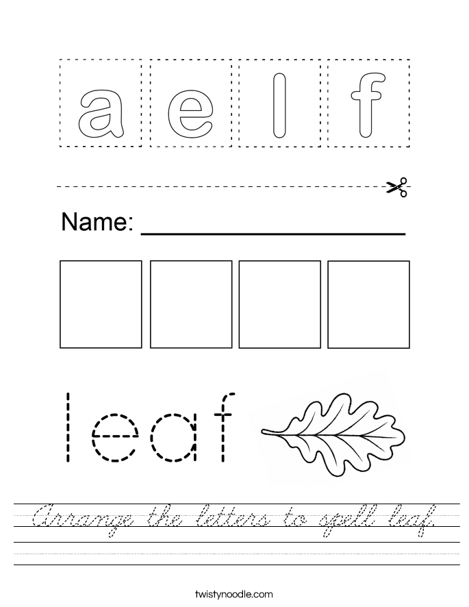 Arrange the letters to spell leaf. Worksheet