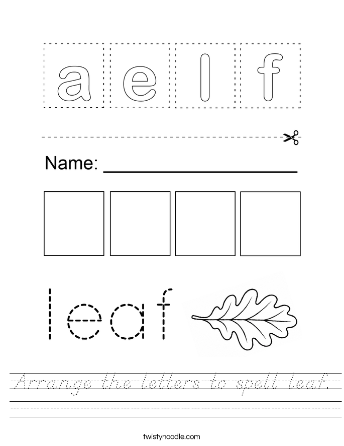 Arrange the letters to spell leaf. Worksheet