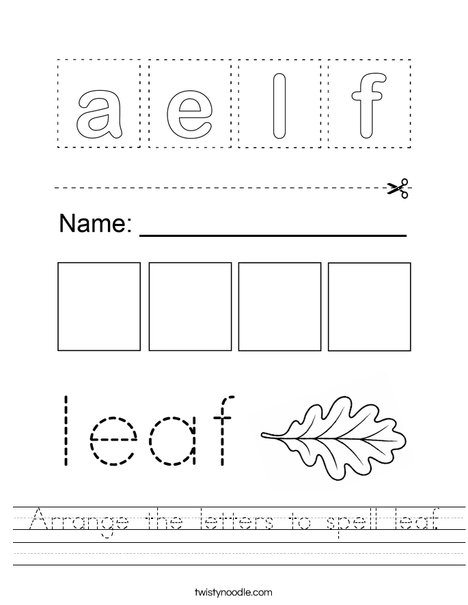 Arrange the letters to spell leaf. Worksheet