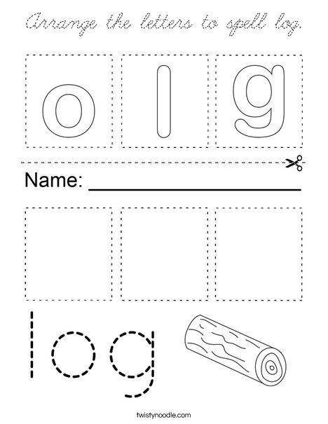 Arrange the letters to spell log. Coloring Page