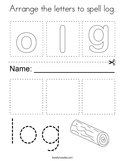 Arrange the letters to spell log Coloring Page