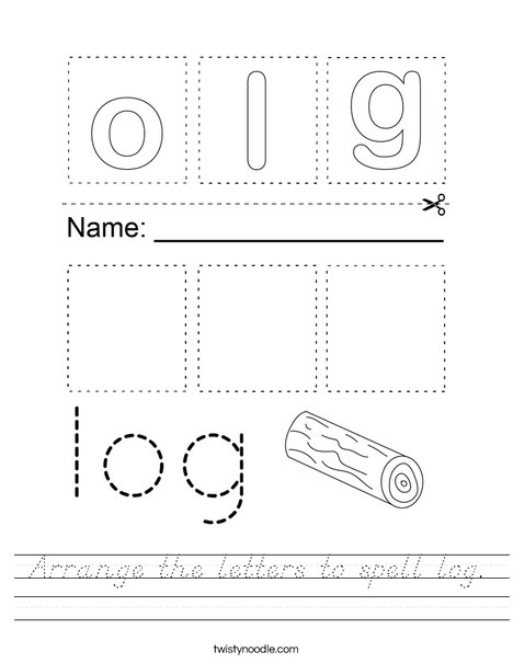 Arrange the letters to spell log. Worksheet