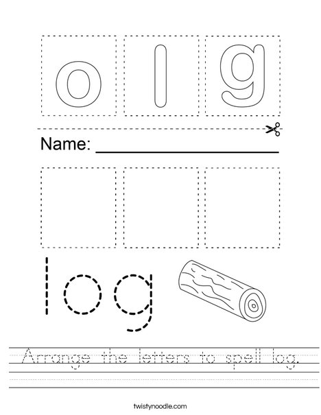 Arrange the letters to spell log. Worksheet