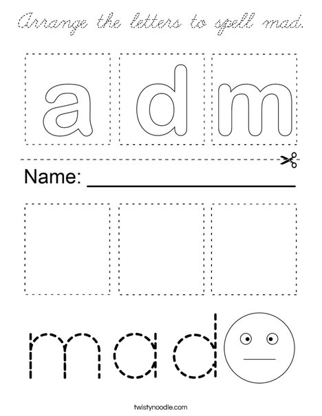 Arrange the letters to spell mad. Coloring Page