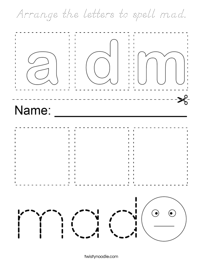 Arrange the letters to spell mad. Coloring Page