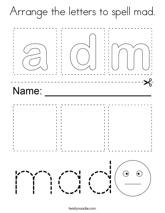 Arrange the letters to spell mad. Coloring Page