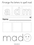 Arrange the letters to spell mad. Coloring Page