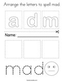 Arrange the letters to spell mad Coloring Page