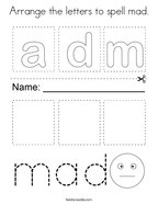 Arrange the letters to spell mad Coloring Page