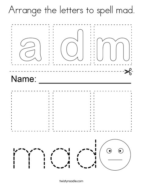 Arrange the letters to spell mad. Coloring Page
