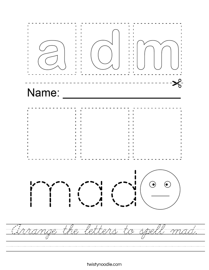 Arrange the letters to spell mad. Worksheet