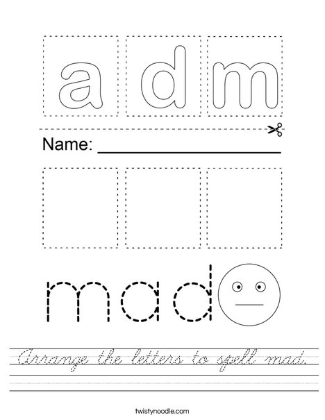 Arrange the letters to spell mad. Worksheet