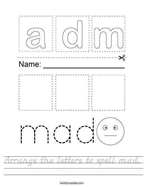 Arrange the letters to spell mad. Worksheet