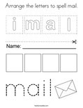 Arrange the letters to spell mail. Coloring Page