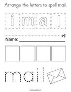 Arrange the letters to spell mail Coloring Page