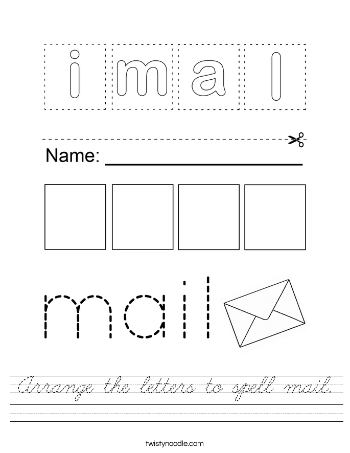 Arrange the letters to spell mail. Worksheet