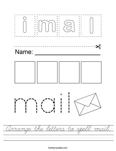 Arrange the letters to spell mail. Worksheet