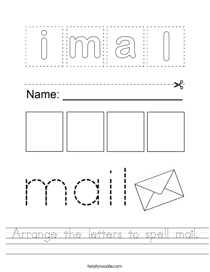 Arrange the letters to spell mail. Worksheet