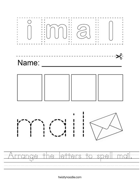 Arrange the letters to spell mail. Worksheet