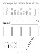 Arrange the letters to spell nail Coloring Page