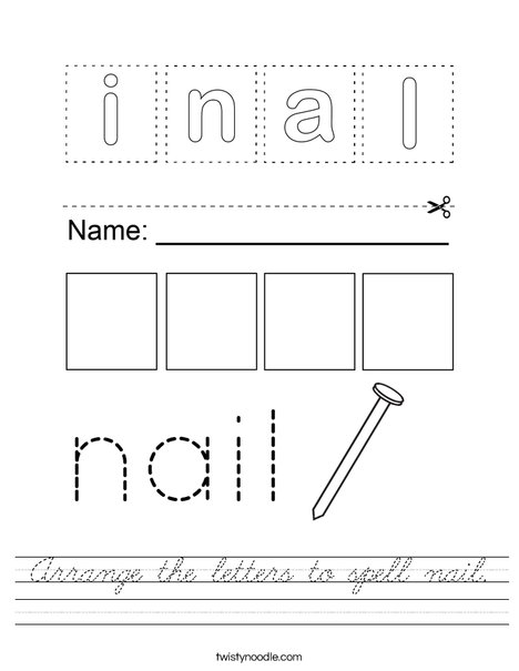 Arrange the letters to spell nail. Worksheet