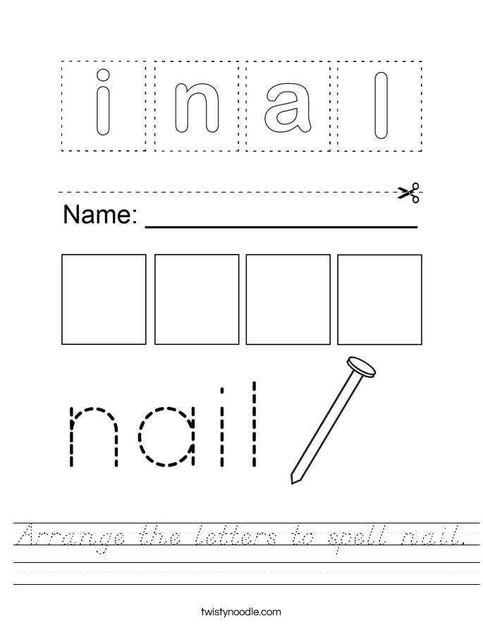 Arrange the letters to spell nail. Worksheet