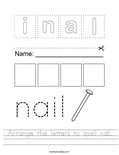 Arrange the letters to spell nail. Worksheet